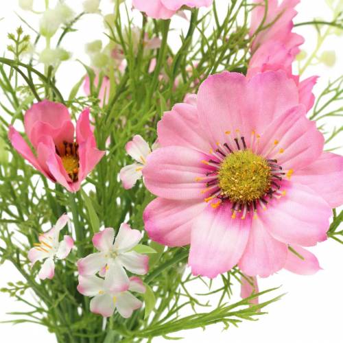 Artikel Cosmea og gypsophila i en flok kunstig lyserød assorteret 42 cm