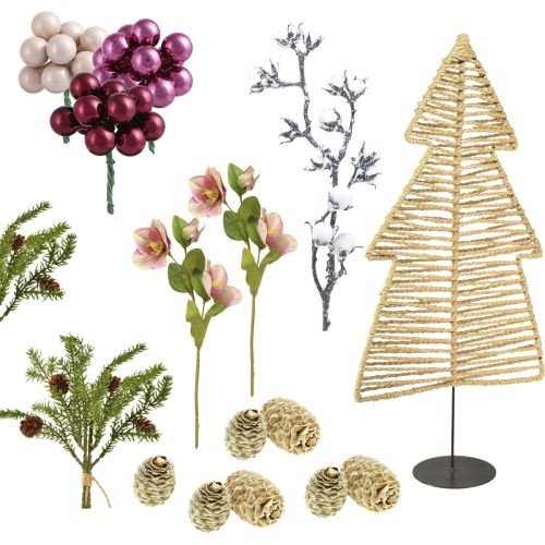 Floristik24 Gør-det-selv æske julebordsdekoration grantræ raffia H60cm