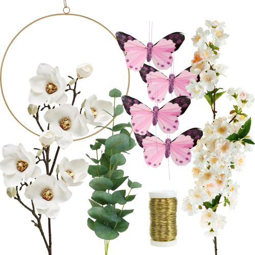 Artikel DIY boks magnolia loop med eukalyptus vindue dekoration vægdekoration 30,5cm