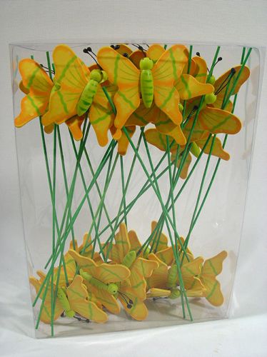 Floristik24 Sommerfugl på pick grønt/gult træ 7cm (24 stk)