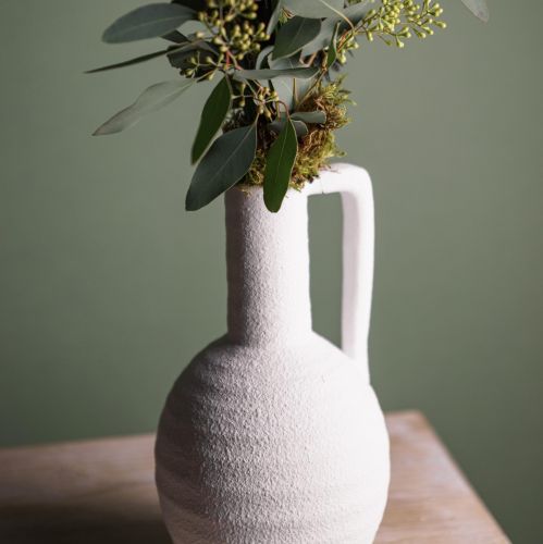 Artikel Dekorativ vase hvid blomstervase med hank keramik H26cm