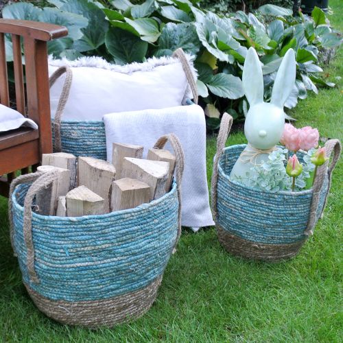 Floristik24 Rattan kurv natur/blå Ø40/32/26cm 3stk