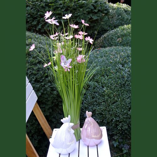 Artikel Flok græs med blomster og sommerfugle lyserød 70 cm