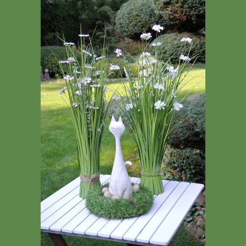 Artikel Flok græs med blomster hvide 70 cm