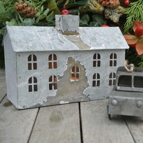 Artikel Lanternehusmetal, dekoration til jul, shabby chic, hvidvasket, antik look H12,5cm L17,5cm
