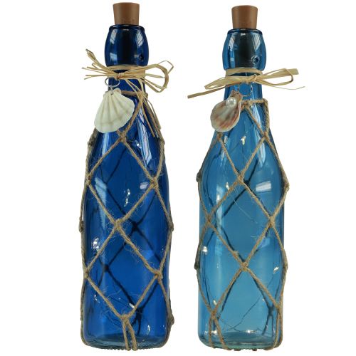 Glasflaske maritime blå flasker med LED H28cm 2stk