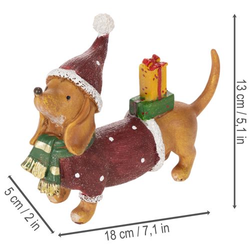 Dekorativ gravhundfigur med gaveæske og hat, 18 cm | Floristik24.dk