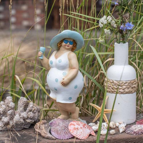 Floristik24 Dame med hat, havpynt, sommer, badefigur blå/hvid H27cm