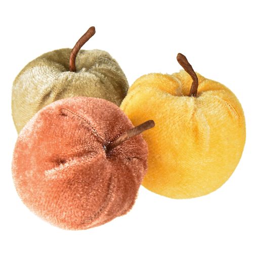 Dekorative æbler stof æblefløjl brun gul Ø5cm H6cm 12 stk