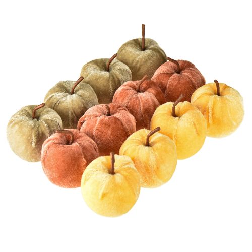 Artikel Dekorative æbler stof æblefløjl brun gul Ø5cm H6cm 12 stk