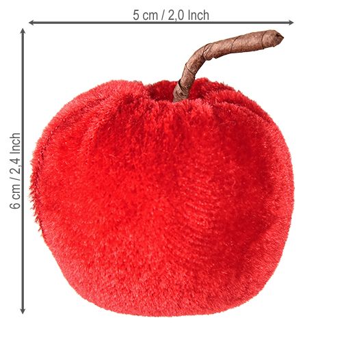 Artikel Dekorative æbler stof efterårsdekoration fløjl rød Ø5cm H6cm 12 stk