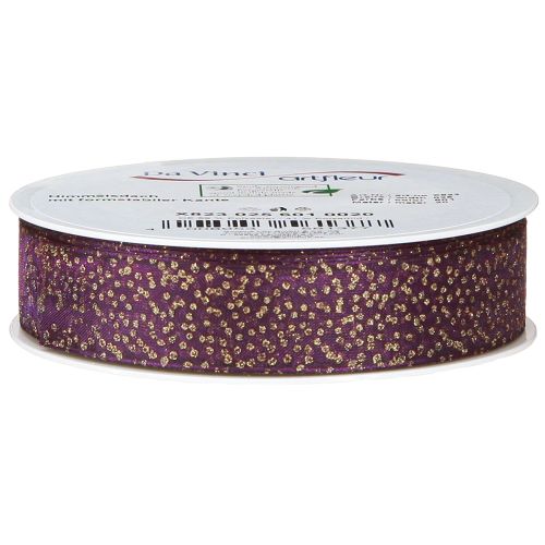 Artikel Dekorativt bånd lilla med gyldne prikker, formstabilt, 25mm, 20m