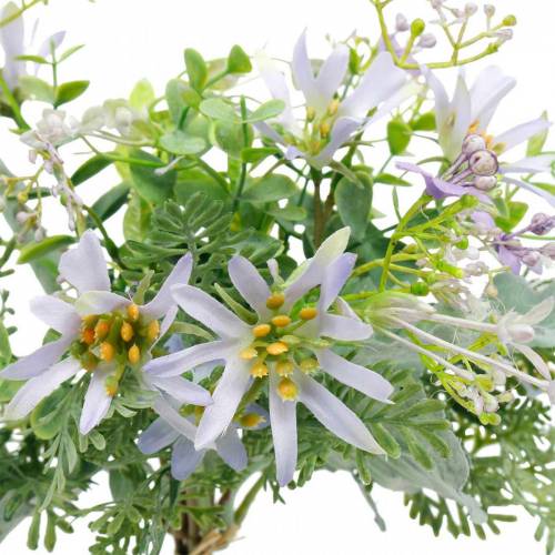 Floristik24 Dekorativ buket, lilla silkeblomster, foråret dekorationer, kunstige asters, nelliker og eukalyptus