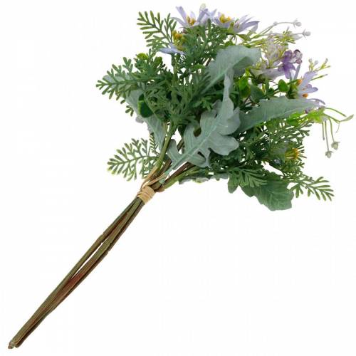 Floristik24 Dekorativ buket, lilla silkeblomster, foråret dekorationer, kunstige asters, nelliker og eukalyptus