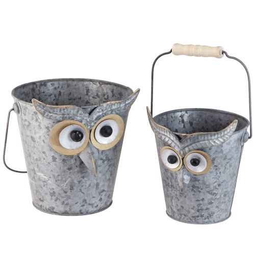 Artikel Dekorativ spand ugle planter zink med håndtag Ø15/19cm sæt af 2