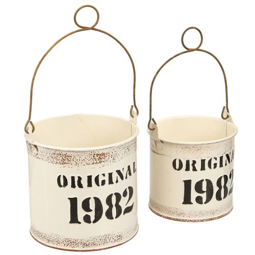 Floristik24 Dekorativt bøttehåndtag &quot;Original 1982&quot; Creme Ø12/10cm 2×2-sæt
