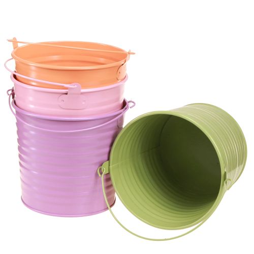 Floristik24 Dekorativ spand metal plantekasse med håndtag 4 farver Ø14cm 8 stk