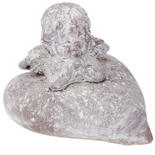 Dekorativ engel på hjertefigur lavet af støbt sten 15×13,5×12 cm