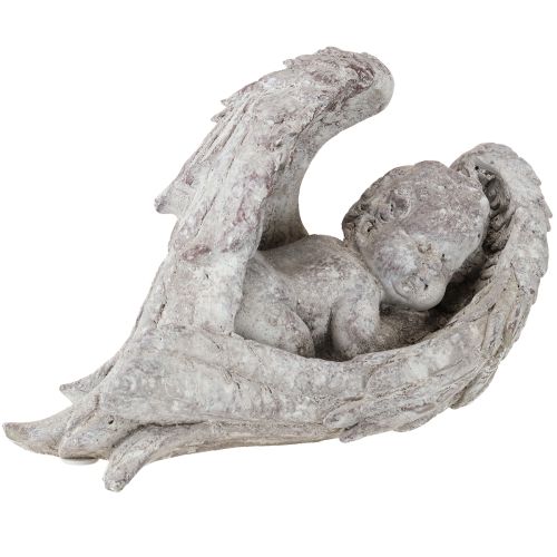 Dekorativ engel sovende med vinger englefigur grav 22,5 cm