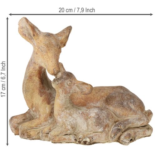 Artikel Dekorativ figur af hjort med fawn støbt sten brun hvid 20×11×17 cm
