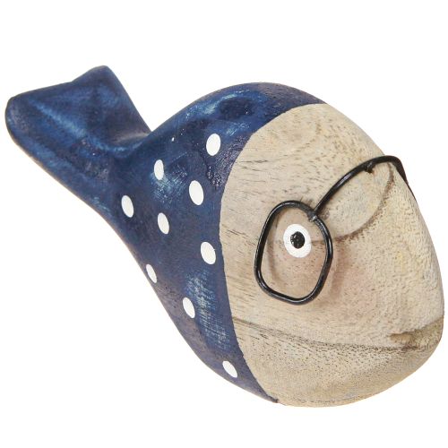 Artikel Pyntefisk med glas natur hvidt blåt træ 11–13cm 4 stk
