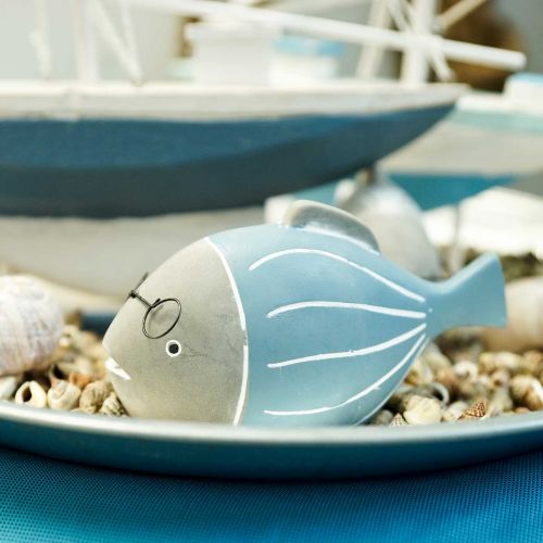 Floristik24 Deco fisk med glas blå hvid 15,5/14,5cm 2stk