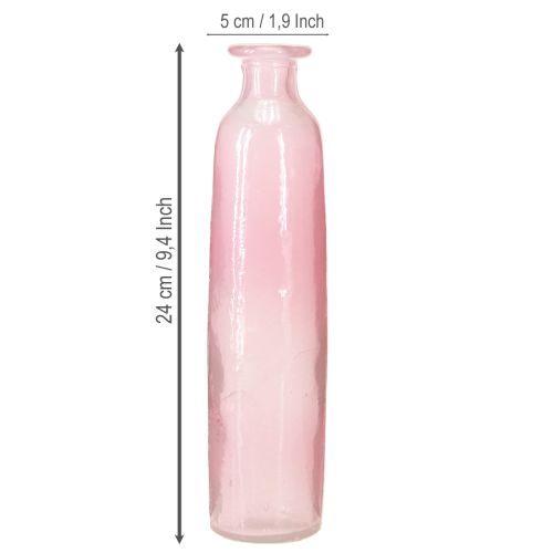 Artikel Dekorativ flaske blomstervase glas pink rustik Ø6cm H24cm