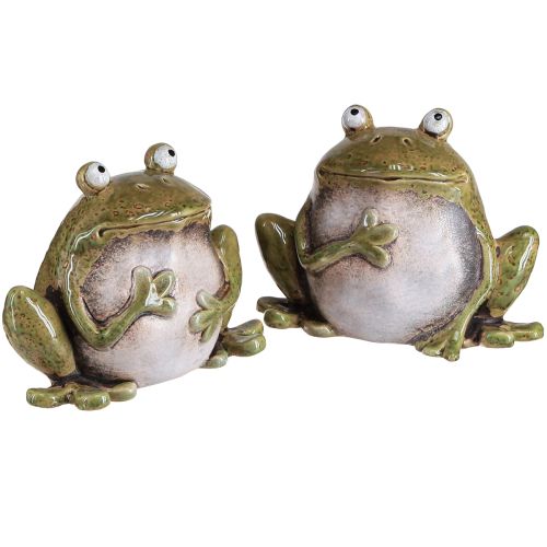 Artikel Dekorativ frø keramik grøn brun vintage L15,5cm 2 stk