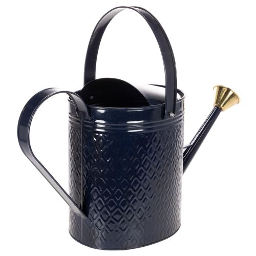 Dekorativ vandkande, vintage blå og guld ternet metal, retro design til indendørs brug, have eller altan, 65 cm | Floristik24.dk