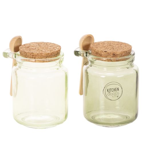 Dekorativt glas med korklåg og ske, grønt, Ø7 cm, H10 cm, 2 stk. købe | Floristik24.dk