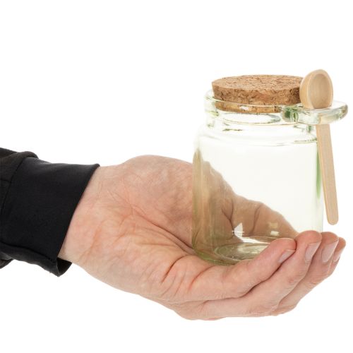 Dekorativt glas med korklåg og ske, grønt, Ø7 cm, H10 cm, 2 stk. | Floristik24.dk