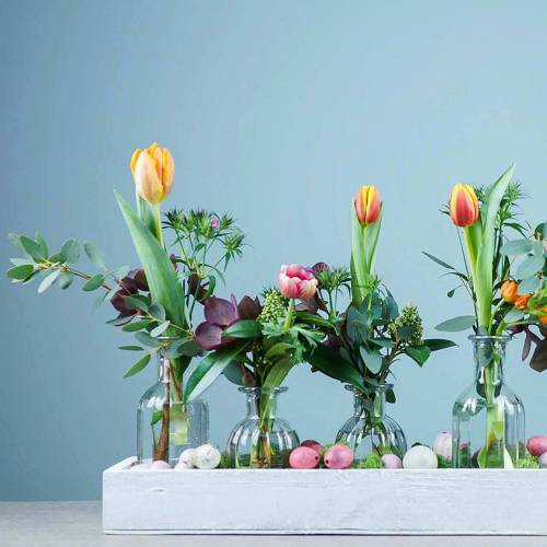 Artikel Dekorativ flaske blomstervase Ø7,5cm H13,5cm klar 6 stk