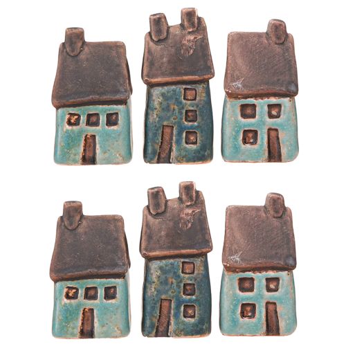 Artikel Dekorativt huskeramik blå brun vintage H6,5/7 cm 6 stk.