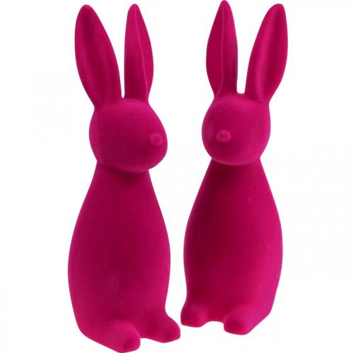 Floristik24 Dekorativ kanin Dekorativ påskehare – 2. valg – Flokket Pink H29,5cm 2 stk.