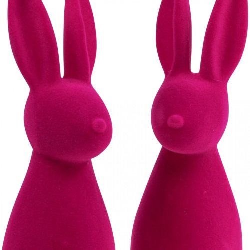 Floristik24 Dekorativ kanin Dekorativ påskehare – 2. valg – Flokket Pink H29,5cm 2 stk.