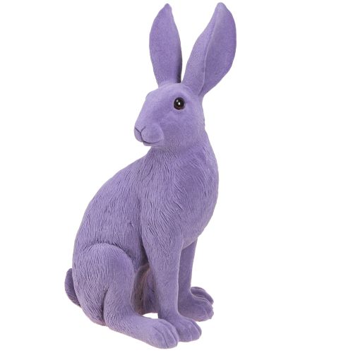 Floristik24 Dekorativ kanin lilla påskehare siddende flokket 16×13×35cm