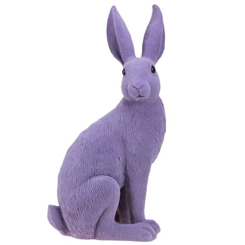 Floristik24 Dekorativ kanin lilla påskehare siddende flokket 16×13×35cm