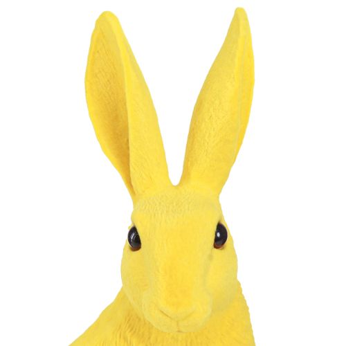Floristik24 Dekorativ kanin siddende påskehare flokket gul 12×9×25cm
