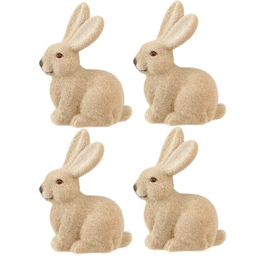 Artikel Dekorative Siddende påskekaniner Brun – 2. valg – Flokket H15cm 4 stk
