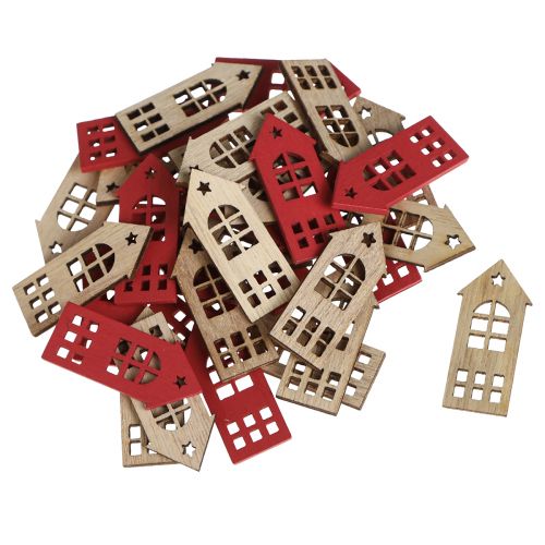 Artikel Dekorativ husspredningsdekoration træ i naturrød 2×4,5cm 72 stk