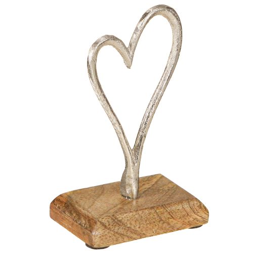 Dekorativt Hjerte Metal Træ i Natursølv 7,5x5x13cm 3stk