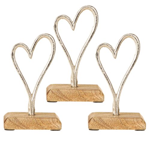 Artikel Dekorativt Hjerte Metal Træ i Natursølv 7,5x5x13cm 3stk