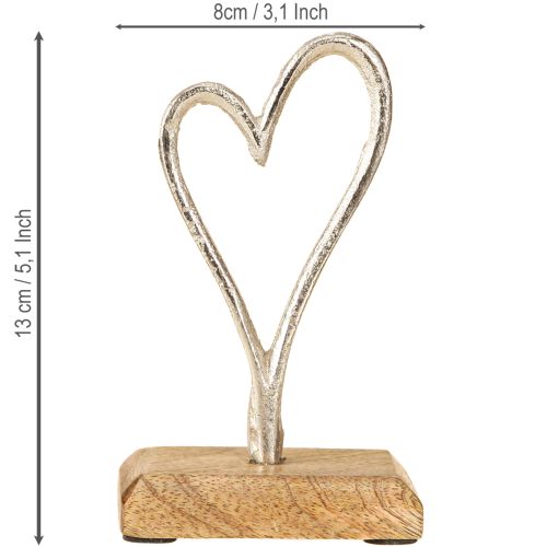 Artikel Dekorativt Hjerte Metal Træ i Natursølv 7,5x5x13cm 3stk