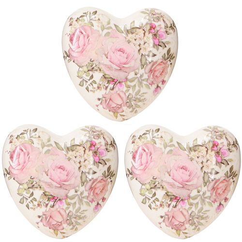 Artikel Dekorative hjerter med rosa keramik i creme pink 8x8cm 3stk