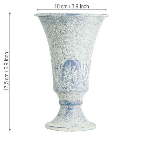Artikel Dekorativ Kalk Metal Antik i Hvid Blå Ø11cm H17,5cm