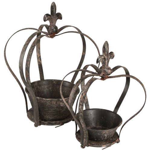 Dekorativ krone antik mørkebrun rust H22/27cm sæt med 2 stk