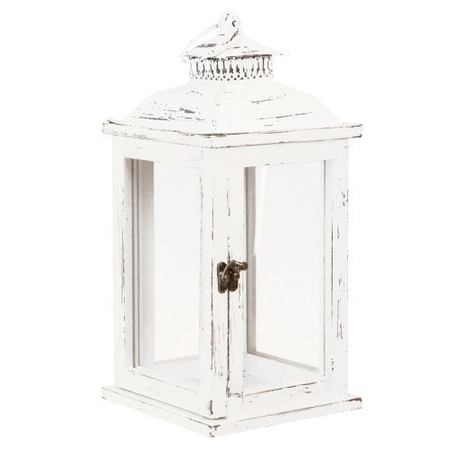 Floristik24 Dekorativ lanterne shabby chic træ hvid 17,5x17,5cm H37cm