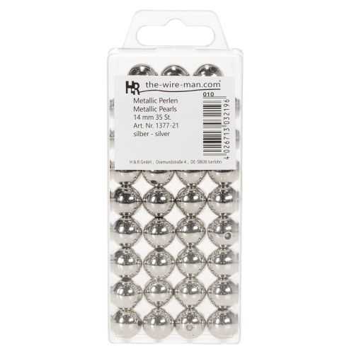 Dekorative perler, sølvmetallisk, 14 mm, 35 stk. | Floristik24.dk