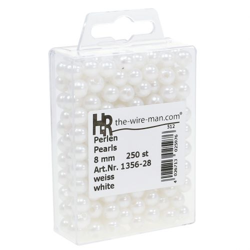 Artikel Pynteperler hvid Ø8mm 250 stk
