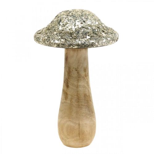 Deco champignon træ-træsvamp med gyldent mosaikmønster H17cm